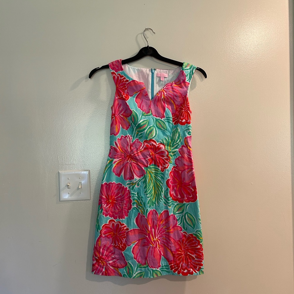 Lilly Pulitzer Pink & Aqua Floral Midi Dress